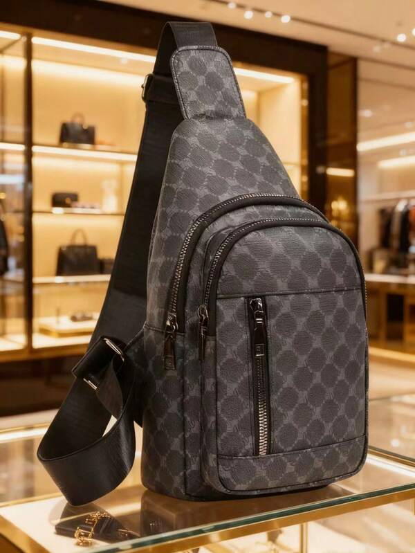 حقيبة صدر عالية الجودة للرجال، مصنوعة من جلد PU مطبوع، متعددة الوظائف، سعة كبيرة، متعددة الأقسام، سحاب معدني، حقيبة كروس بكتف واحد للرجال، أنيقة، للأعمال، كاجوال، عتيقة، مناسبة للرحلات العمل والسفر، حقيبة للتنقل اليومي