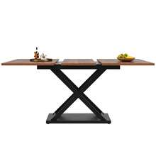 Telescopic Dining Table (120-160*80cm), Extendable Dining Table, Space-Saving Kitchen Table, Black Crossed Iron Legs, For Kitchen And Living Room, Walnut Color Dining Table - Walnut+Black + MDF+Metal - View 7