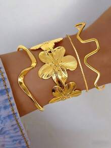 2pcs Retro Elegant Bohemian Floral Bow Adjustable Open Bangle Bracelet, Vintage Rustic Simple Personalized High-End Basic Stacking Jewelry For Women, Suitable For Daily Outfit, Gift For Friends, Family, Girlfriend, Valentine's Day, Mother's Day, All Season