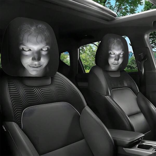 2pcs Portrait Print Car Headrest Covers, Universal For Long Trips, Washable & Durable, Fashionable Seat Protector Pads Fit For Sedan, Truck, SUV, Easy To Install