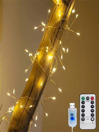 1pc USB Firecracker String Lights, 50/100 LED, 8 Flashing Modes, Ideal For Weddings, Festivals, Parties - Thanksgiving, New Year, Outdoor Decor