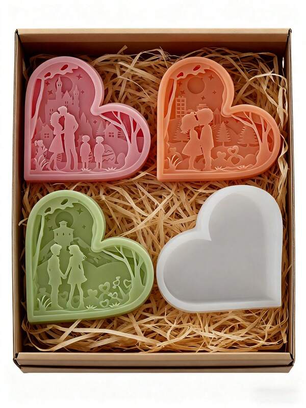 Couple Anniversary Heart-Shaped Silicone Mold, Heat-Resistant | High Elasticity Silicone Mold, Multi-Purpose - For Making Candles, Plaster/Painting, Stress Relief Toys, Photography Backdrops, Home Decor, Party Gifts, Handmade Crafts. Molded In One Piece, Flexible And Easy To Clean, Reusable