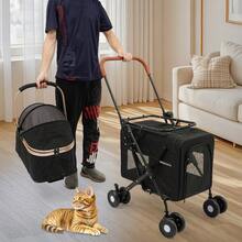 ZHFEISY 3-In-1 Double Pet Stroller For Dogs And Cats With 2 Detachable Carriers Foldable Stroller For Small Medium Dog, Pet Travel Cart, Collapsible, Sturdy (Black)