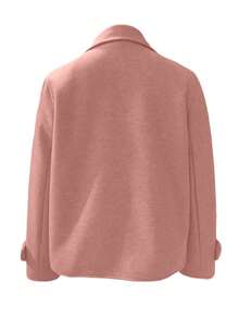 Abrigo largo de mujer de manga larga con cuello de solapa, detalles de botones en color rosa, de tela tejida, ropa de invierno para mujer - Rosa - Ver 4