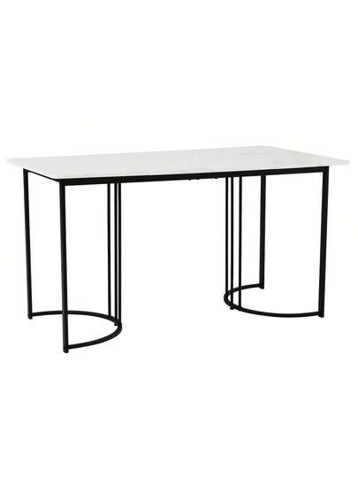 Dining Tafel 140 80 Cm (1 Piece), Moderne Kitchen Table, Metal Frame Rectangular Bloemen Pattern, Adjustable Legs Room Living Room, White/Black view 11