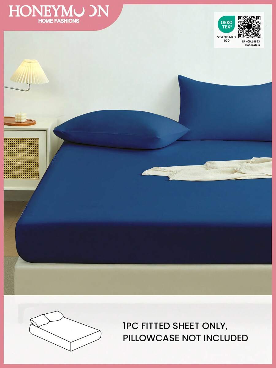 1 buah Sprei Fitted Warna Polos, Pelindung Kasur, Lembut & Bernapas, Cocok untuk Kasur Ukuran Twin, Full, Queen, King, Perlengkapan Tidur Penting untuk Rumah dan Asrama - Navy Blue - View 1