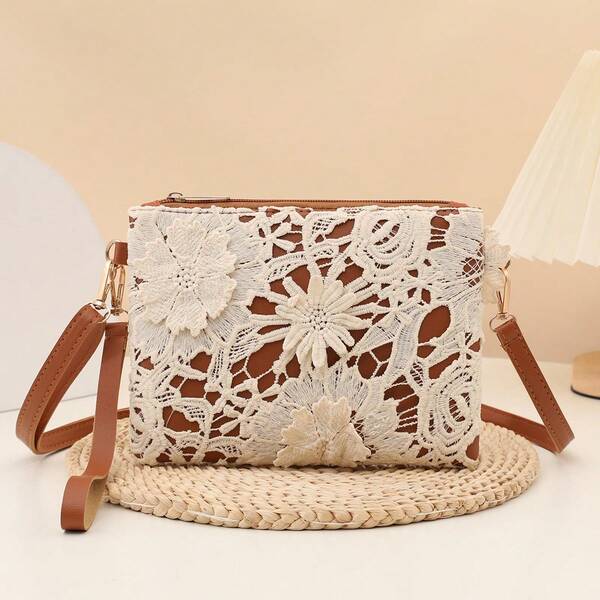 Elegant Women's Handbags And Wallets: Women's Shoulder Bag, Bohemian Lace Hollow Flower Pattern Shoulder Bag, Floral Applique Lightweight Clutch, Multi-Purpose Fashionable Women's Bag, Solid Color Envelope Bag, Women's Party Dress, Party Bag, Holiday Party Dress, Valentine's Day Gift, Bridal Bag, Bridesmaid Bag, Suitable For Party, Date, Wedding, Evening (Pattern Random)