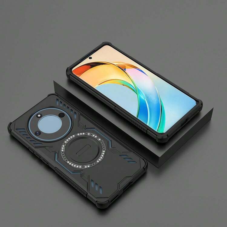 Funda de teléfono protectora de doble capa de PC y TPU compatible con Honor X9B 5G/Honor Magic6 Lite 5G, con estuche magnético - Negro - Ver 2