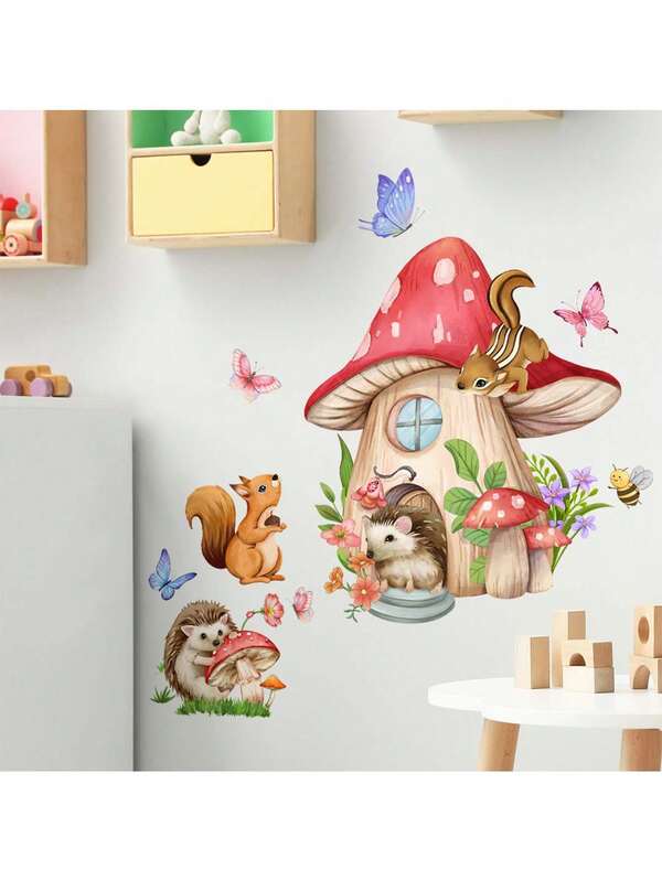 1 pieza Adhesivo de pared creativo, adhesivo de pared autoadhesivo con patrón de mariposa, seta y animal de dibujos animados, para decoración de dormitorio, entrada, sala de estar, porche y hogar, adhesivo removible, decoración de pared, decoración de habitación, decoración de cocina