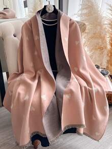 1 pieza Chal/Bufanda de cachemira sintética multicolor con patrón de corazón de patchwork, versátil y apto para uso diario, grueso y cálido