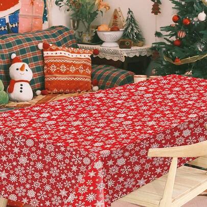 Christmas Tablecloth, Red Snowflakes, Holiday Party Supplies, Party Supplies, New Year's Day, Disposable Rectangular Tablecloth
