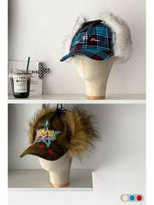 1pc Soft Top Flat Bill Hat, Retro Skateboard 5-Panel Cap, Women Camouflage Brim Hat, BiteBerry Original New American Letter Contrast Color Corduroy Plaid Baseball Cap, Unisex Fashion Casual Versatile Sun Hat, Outdoor Street Skater Hippie Chicks Style Cap - Multicolor - View 7