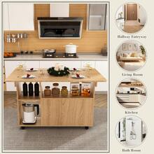 47 Inch Foldable Dining Table / Multi-Functional Kitchen Island With Storage Shelves And Wheels / Width Can Be Reduced To 12 Inches / Easy To Assemble / For Small Spaces,  Kitchen, Dorm, Offic - 胡桃木 - 查看 9