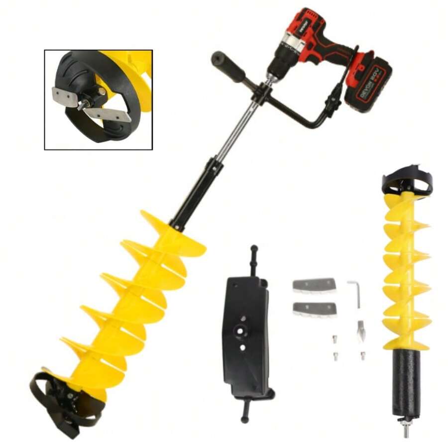 28*8in Broca De Taladro Para Plantar Jardín Pesca En Hielo Barrena para Hielo, Broca Eléctrica para Pesca en Hielo con Dispositivo Flotante, 8 Pulgadas de Diámetro y 28 Pulgadas de Longitud - Amarillo - Ver 1