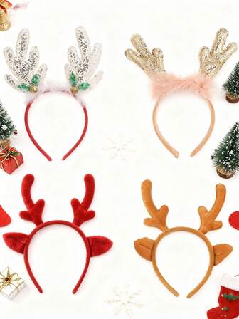 1 st. julrenhårband, glänsande gyllene plyschrenhåraccessoar, moderiktigt sött julhuvudbonad lämplig för kvinnor, män, barn, perfekt för julfester, cosplay-evenemang, juldekorationer, högtidsgåvor, hårband, huvudbonad, högtidsklänning, hårband, håraccessoarer (rött och brunt, finns i slätt eller med guld- och silverpaljetter)