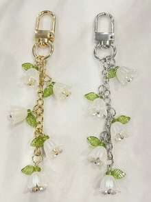 Orchid Faux Pearl Keychain With Tassel, Chain Ring, Backpack Charm, Car Pendant, Earphone Accessories, Women. Cute Pearl Chain Orchid Keychain, Tassel Style Keychain, Backpack Charm, Bag Decoration, Birthday/Party Backpack School Car Accessories Goth Y2k - Nhiều màu - Xem 4