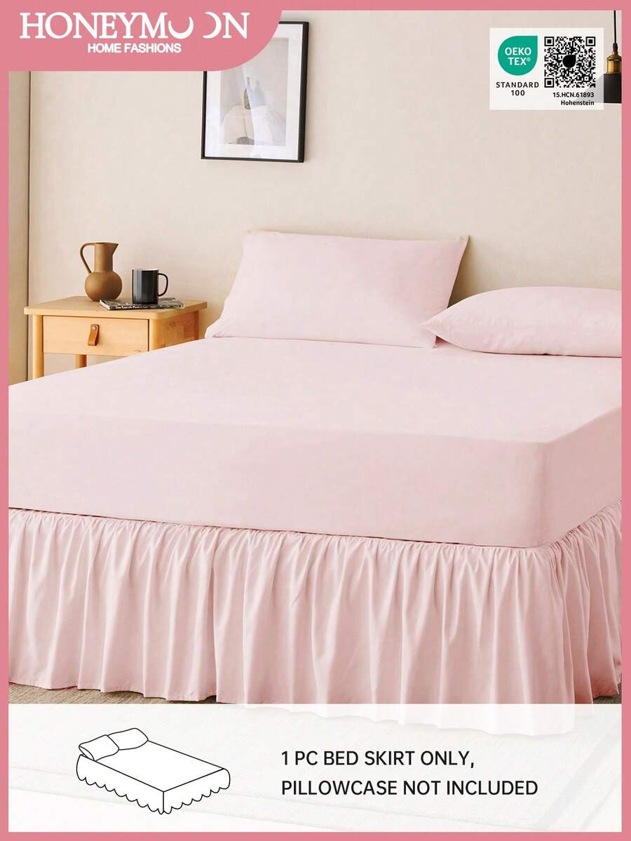 1pc Lightweight Mint Ruffle Bed Skirt, Classic Style, Soft & Fashionable, 100% Microfiber Fabric, 15-Inch Drop, Pink. Suitable For Home Bedding, Dorm, Oeko-Tex Certified. - Baby Pink - View 1
