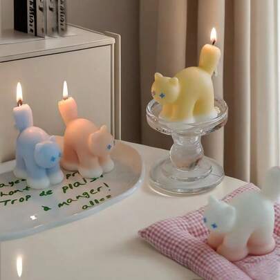 1支猫形香氛蜡烛，尾巴朝上，适合家居装饰、客厅、卧室、派对、节日、新年、情人节装饰，营造浪漫氛围，可作为婚礼纪念品、送给她的礼物、婚礼装饰。