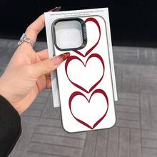 Colorful Silver Apple Phone Case Elegant Red Heart Cell Phone Shell Design - Perfect For Valentines Day Or Anytime Love Compatible With  11 To  17 Models The Cases Lens Protection Function Ensures The Camera Remains Undamaged During Shooting, Guaranteeing Image Quality - 黑色 - View 7