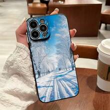 Una funda para teléfono diseñada con una escena de nieve, mostrando ramas heladas y un paisaje invernal tranquilo, adecuada para las series  16, 15, 14, 13, 12 y 11 Pro.Hecho de material TPU, proporciona protección a prueba de golpes.Es un muy buen regalo para familiares, amigos, niños, compañero para cumpleaños, Año Nuevo, festivales y el Día de San Valentín. - Colores mixtos - Ver 2