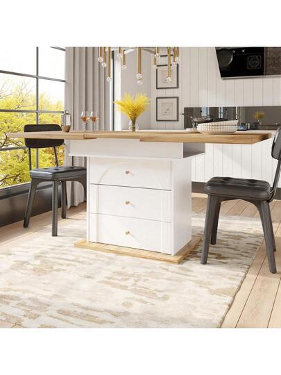 Telescopic Dining Tafel (110 140*80cm), Folding Kitchen People, Extendable Table, Space Saving Living Room, Three Shelves, Zwart view 10