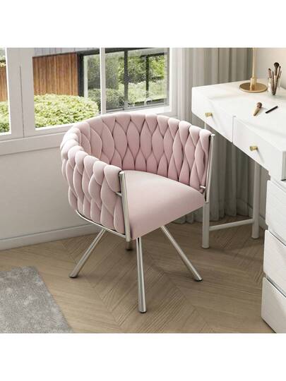 Dressing Chair, Piece, Luxe Swivel Bedroom Leisure Four Metal Support Legs, Roze view 11