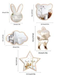 1pc- Baby Room Decoration Mirror, Cute Cartoon Deer & Rabbit Design,Cartoon DIY Wooden Mirror, Modern Five-Pointed Star Acrylic Wall Mirror Wooden Frame Hanging Mirror, Children Room Wall Decorative Creative Mirrorbaby Shower Family Decorations Gifts, Youngsters' Room, Living Room, And Home Decor, Decorative, Nordic, Youngsters's Room - Multicolor - View 2