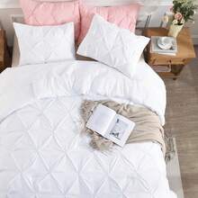White Comforter Set (90x90Inch), 3 Pieces Cute Pinch Pleat Bedding, Soft Lightweight Fluffy Down All Season Bed Set, Bed Comforter - White - View 11