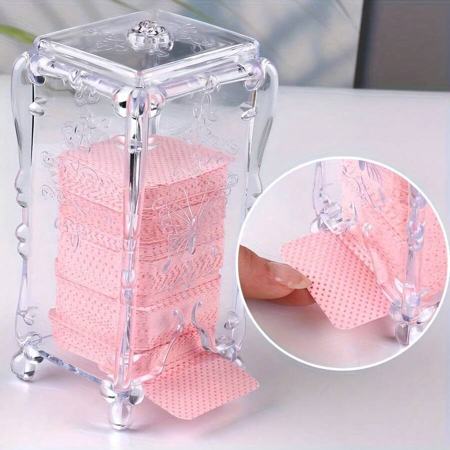 1 set Caja de almacenamiento de algodón con mariposa de acrílico transparente, Soporte contenedor de baño, Dispensador redondo de almohadillas/hilo dental, Para clasificar y almacenar, Para vacaciones en la playa, Colección de baño, Colección de dormitorio, Gran capacidad
