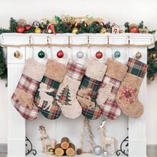 2025 New 6 Pack Christmas Stocking 20" Red Green  Plaid Mix And Match Classic Rustic Farmhouse Country Cotton Fireplace Hanging Xmas Stockings Decorations For Family Holiday Season Decor - Gold - View 11