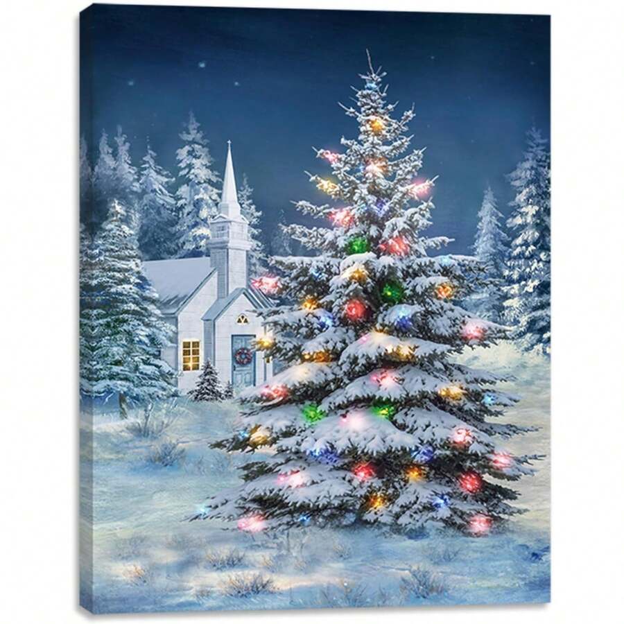 2025 Christmas Canvas Wall Art Print 12" X 16" With Timer | LED Lighted Design - Pohon Natal Kota - View 1