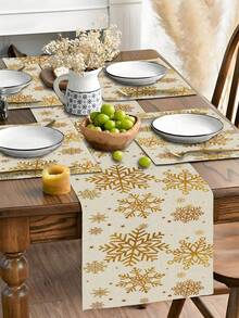 1pc Christmas Snowflake, Pancake Man & Tree Element Linen Table Runner, Single-Sided Printed, Suitable For Kitchen, Living Room Decor And Event Party Decoration, Christmas Decoration - Multicolor - View 10