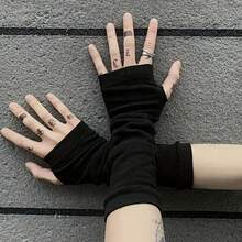 1 Pair Finger Sleeve Gloves, Retro BF Street Style Dark Color Men's Fashion Gloves - 黑色 - 查看 2