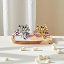 2 Stücke Kupfer eingelegt Kubikzirkonia Sternburst & Herz Perlen Anhänger, geeignet für DIY Halskette, Armband, Ohrringe, Schlüsselanhänger Schmuckherstellung