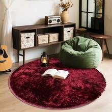 1pc Premium Red Round Velvet Rug, Soft, Living Room Carpet, Nordic, Bedroom, Bedside, Lounge, Dressing Room, Home Decor, Christmas, Winter New Arrival, Comfortable Underfoot, High-Quality Polyester Fiber, Thick, Home Aesthetic Decor, Washable Carpet, Modern Minimalist Rug, Tranquil Style