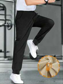 1件青少年男童休闲宽松加厚保暖裤，适合春、秋、冬季穿着