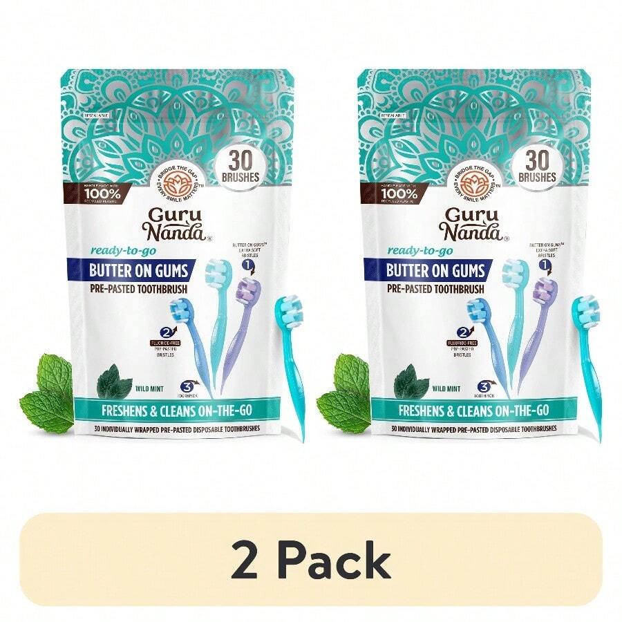 2 Pack Butter On Gums Travel Toothbrushes - Soft Bristles With Toothpaste - 30 Count - 2 - Xem 1