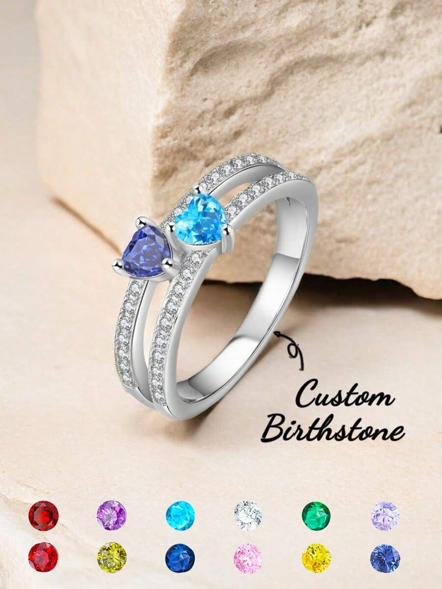 1 chiếc nhẫn pha lê hai lớp, đá sinh nhật tùy chỉnh, nhẫn nữ, quà tặng Ngày của Mẹ, quà tặng phù dâu, trang sức nữ, nhẫn khắc tên tùy chỉnh, trang sức đi biển cho nữ, phụ kiện đi biển cho nữ, trang sức dạ hội, phụ kiện nữ, quà tặng trang sức/quà kỷ niệm/quà tặng ngày lễ/quà Ngày của Mẹ/nhẫn cưới - Bạc - Xem 1
