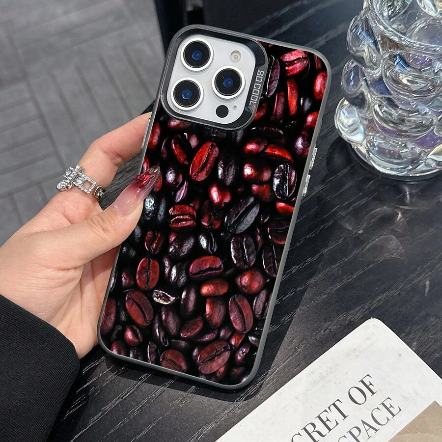 Colorful Silver Apple Phone Case Exquisite Roasted Coffee Beans Rich Aroma In Every Bean Compatible With 11 To 17 Models The Cases Lens Protection Function Ensures The Camera Remains Undamaged During Shooting, Guaranteeing Image Quality - Black - View 1