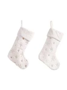 1pc/2pcs/4pcs Cream White Artificial Fur Christmas Stockings, 20 Inches, Soft Thick Fluffy Christmas Stockings With Silver Glitter Snowflake, For Christmas Decorations - White - View 17
