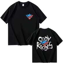 Fashion WWE Cody Rhodes Pure Cotton T-Shirt Men's Cotton Short Sleeved Women's Casual Cool Harajuku T-Shirt Fight Competition - 黑色 - 查看 1