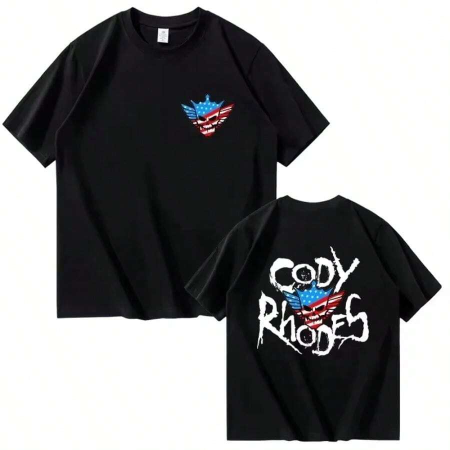 Fashion WWE Cody Rhodes Pure Cotton T-Shirt Men's Cotton Short Sleeved Women's Casual Cool Harajuku T-Shirt Fight Competition - 黑色 - 查看 1