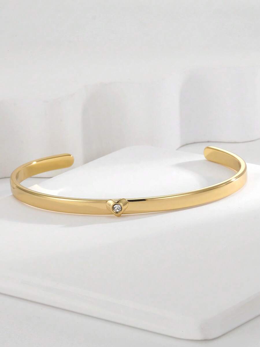 Charm-In 1pc Gold-Color Open Heart Zirconia Bracelet For Women - Gold Heart-shaped Bracelet - View 1