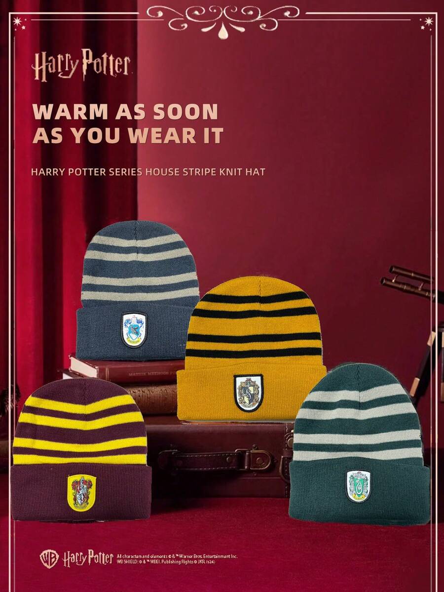 Warner Bros Cappello lavorato a maglia di Harry Potter, berretto da Grifondoro e Serpeverde di Hogwarts unisex per cosplay, cappello lavorato a maglia caldo per l'autunno/inverno, per Natale - Multicolore - Visualizzare 1