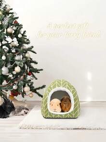 1pc Comfortable Polyester Guinea Pig Hideaway Bed - Small Pet Cave, Suitable For Rabbits, Hedgehogs, Ferrets, And Small Animals - Indoor Rabbit Hutch Accessory - Green - View 3