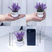 1 件/4 件迷你人造紫色盆栽植物，装饰性假花和植物，适用于客厅/浴室梳妆台，假花和植物
