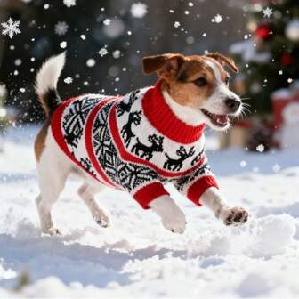 1件宠物衣服，圣诞风格狗狗猫咪毛衣，加厚保暖，适合秋冬季节，适合泰迪犬、约克夏梗犬、小型犬和猫咪