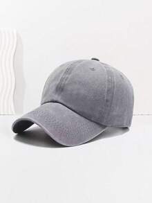 1 件男女通用水洗棒球帽，柔软帽冠百搭纯色棒球帽，休闲复古风格 - 深灰色 - 查看 16