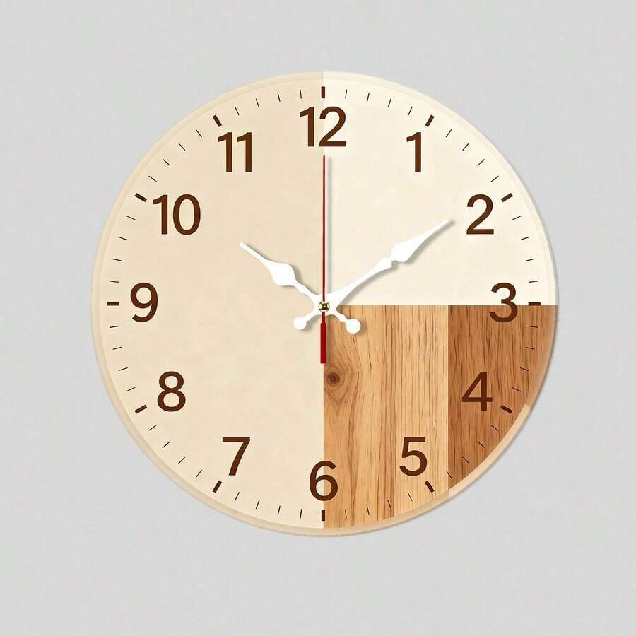 Wooden Clock Minimalist Wood - Themed Round Wall Clock Rustic Decor Home Living Room Wall Art Decor Wooden Silent Non-Ticking Wall Clock, Battery Powered, Decoration 2025 - 黑色 - 查看 1