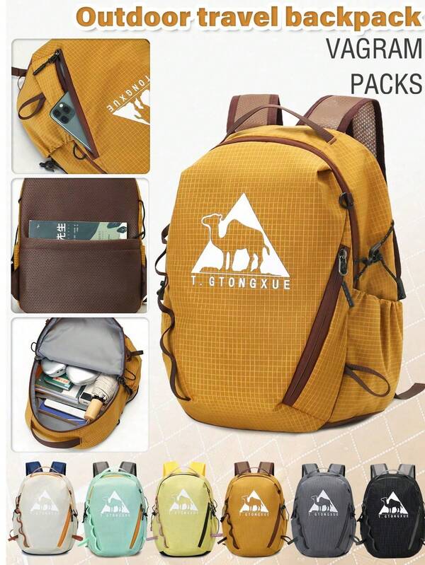 1 pieza Mochila de senderismo ligera con estampado de camello. Mochila de senderismo. Mochila para exteriores. Bolsa de gimnasio práctica unisex. Mochila deportiva de contraste de color. Mochila de gran capacidad para exteriores. Mochila de aventura multicompartimento para camping y viajes.